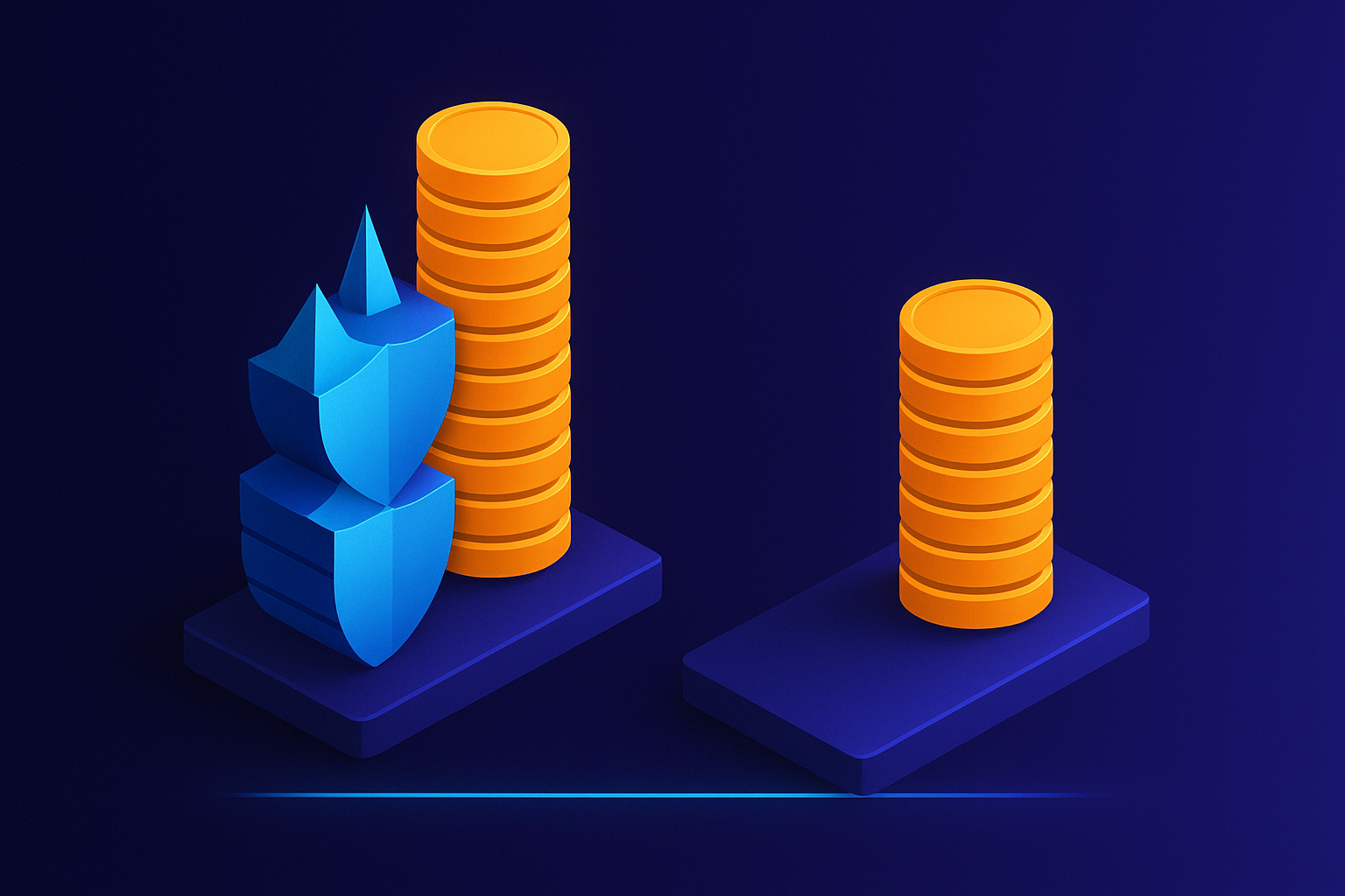 A total-cost-of-ownership comparison of a spiky annual cost-plus-risk bar versus a smooth lower continuous subscription